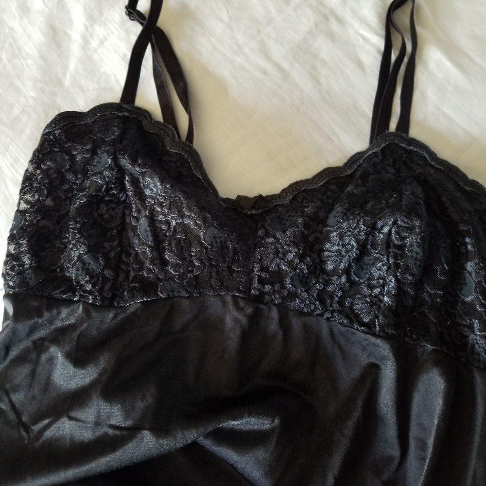 Black OLGA Full-Length Lace Nightgown, 36 Small S